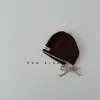 Bordas Contrastantes Retrô~Ins Outono Novo Chapéu de Tricô Infantil Etiqueta de Costura Personalizada Chapéu com Cadarço para Bebê Proteção de Orelha