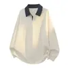 Moletom Enpu Masculino, Tendência Patchwork Nova Primavera e Outono, Camiseta Manga Longa Solta, Gola Lapela, Top Versátil Casual Solto