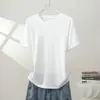 Camiseta de Seda Gelada de Manga Curta para Verão Feminina, Nova Camiseta Lisa Versátil de Manga Curta para Verão, Blusa Básica