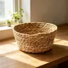 Cesta de Almacenamiento Redonda de Paja Hecha a Mano, Cesta para Guardar Snacks en Casa, Cesta para Artículos Varios, Cesta de Almacenamiento Redonda de Paja