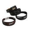 Moda Europea y Americana Pulsera de Acero Inoxidable para Hombre Accesorios con Logo de 8 Caracteres Pulsera Trenzada de Cuero Multicapa Hebilla Magnética Pulsera para Apilar