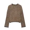 Otoño 2026 Moda Europea y Americana Nueva Cardigan de Punto a Cuadros con Hilo Metálico y Flecos Inspirado en Chanel para Mujer A37400