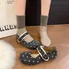 Zapatos Mary Jane de lana de lunares para mujer, nueva colección otoño/invierno 2026, suela blanda, diseño de una sola tira, zapatos planos únicos y elegantes