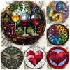 Letrero redondo de hojalata con efecto vidriera vintage con sol, luna, flores, pájaros y paisaje, pintura decorativa patriótica en placa de aluminio y hojalata para comercio transfronterizo