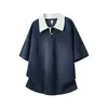 Camisa Polo de Manga Corta Falsa de Dos Piezas Estilo High Street Americano para Hombre, Nueva Marca de Verano de Moda, Top Holgado Casual de Media Manga