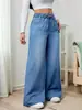 Artículo Popular Transfronterizo Inventario Profundo Tendencia Europea y Americana Sueltos Casuales Cintura Alta Elásticos Pierna Ancha Largo Hasta el Suelo Jeans