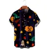 TEMU Camisa de Manga Corta con Cuello de Solapa Elementos de Calabaza Murciélago Halloween Comercio Exterior Transfronterizo Europeo