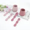 Venta Caliente Silicona Listo para Usar Creativo Vaso de Agua para Bebé Aprendizaje Infantil Cuchara para Comida Cuchara para Arroz y Cereales Infantiles Set de Comida Complementaria