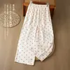 Pantalones rectos adelgazantes de lino con estampado de lunares rojos de cintura alta para mujer, de verano, corte holgado, juveniles y artísticos, pantalones estrechos de pierna ancha de algodón y lino