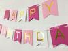 Bandeirola de peixe feliz aniversário em degradê rosa Decoração de guirlanda para festa de aniversário banner de papel
