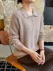 Suéter de Lana Pura con Cuello Polo Forrado de Polar Otoño/Invierno 2026, Suéter de Punto Holgado para Mujer con Cuello Solapa