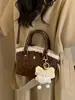 Bolso de Mano Estilo Retro de Lana de Cordero para Mujer 2026 Nueva Moda Estampado de Leopardo Bolso Cruzado Sencillo Bolso de Hombro Único para el Trabajo