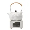 Cerámica Blanca Estilo Chino Olla Espiral con Grano de Martillo Estufa Cerámica para Calentar Té Lámpara de Alcohol a Velas Calentador de Té a Fuego Tetera Exterior