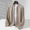 Bai Cai Rong Outono Novo Estilo Cardigã 100% Lã Pura Masculino Gola Baseball Zíper Suéter Engrossado Malha Casual Roupa de Fora