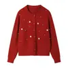 Abrigo Suéter Floral Bordado Pesado Tridimensional Estilo Coreano, Nuevo Otoño e Invierno Dulce Juvenil Cuello Redondo Versátil Cardigan de Punto