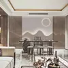 Papel pintado moderno estilo chino nuevo mural de paisaje simple decoración de pared de fondo de TV de sala de estar de lujo ligero tela de pared de sala de té