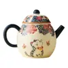 Olla de Huevo de Dragón Blanco de Roca Mineral de Fábrica Flor de Amor Mariposa Gato Lindo Tetera Cerámica de Gama Alta Juego de Té para Una Persona para Beber Tetera Exquisita