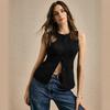 Chaleco informal de verano para mujer, estilo europeo y americano, con botones, color liso y cuello redondo
