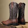 Botas de Cowboy Masculinas Tamanho Grande com Zíper, Botas de Couro de Cano Médio, Botas de Cavaleiro Retrô Bordadas, Botas de Couro Britânicas, Botas de Trabalho 26068