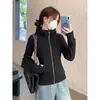 Sudadera con capucha negra para mujer 2026 nuevo otoño corte ajustado estilo coreano con capucha manga larga casual top cárdigan