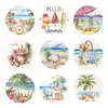 Hk096-T Pegatinas Redondas Decorativas de Acuarela de Verano, Pegatinas Selladoras Autoadhesivas para Sobres de Tarjetas de Felicitación, Pegatinas Decorativas de Costa