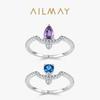 Anillo de Plata Esterlina S925 de Lujo Ligero Nuevo en Forma de Gota Circonio de Color Diseño Creativo Personalizado Geométrico de Alta Gama para Dedo Índice de Mujer