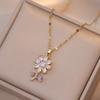 Collar para Mujer Lleno de Flor de Zirconio Moderno Elegante Cadena de Clavícula de Zirconio Pequeño Ins Celebridad Cibernética Traje Vintage Collar de Acero de Titanio
