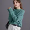 Suéter Versátil para Mujer de Lana Cachemira Gruesa Floral Cepillado Cuello en V Cuello Redondo Estilo Holgado Perezoso Abrigo para Mujer Estilo Old Money
