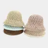 Sombrero de Pescador de Paja Hueco de Verano para Mujer, Viajes al Aire Libre, Vacaciones en la Playa, Sombrero de Sol Transpirable, Sombrero de Cubo de Moda para Adelgazar la Cara