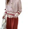 Cárdigan Jacquard de Punto Estilo Fair Isle Cuello Redondo Retro Abrigo Suéter para Mujer Sentido del Diseño Top Rejuvenecedor Ropa para Mujer
