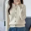 Novedad de Primavera Cárdigan de Algodón Puro Cuello Redondo Suéter de Punto Holgado para Mujer Abrigo de Punto Trenzado Estilo Coreano Color Sólido Versátil