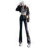 Jeans Micro-flare Preto Cinza Feminino 2025 Primavera e Verão Cintura Alta Calças Ferradura Stretch Slim-fit Emagrecedoras