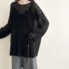 Blusa de punto holgada de manga larga estilo perezoso, primavera y otoño 2024, nueva blusa elegante y a la moda con abertura hueca para mujer.