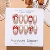 T906 # Desenho de bolinhas Chapeuzinho Vermelho laço curto oval conto de fadas doce estilo menina gatinho óculos unhas postiças