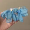 Brincos de Chiffon Azul com Atmosfera Super Fada à Beira-Mar Design Exclusivo Brincos de Temperamento Suave Brincos Estilo Férias