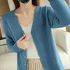 Atacado Transfronteiriço Malha Nova Estilo Primavera e Outono Cardigã Gola V Feminino Estilo Coreano Cor Sólida Solto Curto Outerwear Jaqueta Pequena