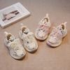Zapatillas de deporte para niñas, primavera y otoño 2025, nuevo estilo coreano, con lazo de perla, zapatos de torre, zapatillas de correr casuales de malla para niños