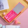 5 Pincel Mini Multifuncional Portátil para Maquiagem Caixa Espelhada Pincel para Pó Solto com Espelho Caixa de Viagem Pincel para Maquiagem