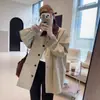 Nuevo estilo de otoño gabardina de longitud media estilo granja con cuello de pana contrastante ropa de trabajo vintage para mujer