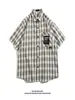 Camisa Retro de Cuadros de Manga Corta Estilo Hong Kong para Hombre, Marca de Moda Americana de Verano, Chaqueta Camisa Casual Holgada de Gama Alta