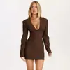 Comércio Exterior Roupas Femininas Europeias e Americanas Outono 2026 Novo Cor Sólida Moda Decote U Manga Longa Conjunto Vestido Casual Justo ao Corpo Feminino