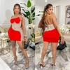 C6641 Moda Europea y Americana Transfronteriza Aliexpress Amazon Vestido Falda Tirantes Color Sólido Malla Diamante Caliente para Mujer