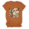 Camiseta Redonda de Manga Curta para Mulheres, da Amazon Wish, site independente, com estampas de caveira, cabeça de touro, florais e suculentas, da moda e únicas, estilo europeu e americano