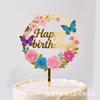 Ins Transfronterizo Impresión a Color Acrílico Inserto para Pastel de Cumpleaños Flores de Color Claro Feliz Cumpleaños Decoración para Pastel