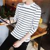 Camiseta de manga larga para hombre, cuello redondo, a rayas blancas y negras, estilo coreano moderno, corte ajustado, ropa de primavera y otoño, camiseta interior para hombre
