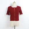 Conjunto de Punto de Color Sólido para Principios de Verano con Cuello Redondo, Adornos de Perlas, Cárdigan Corto, Vestido sin Mangas tipo Camiseta y Conjunto de Dos Piezas Estilo Chanel