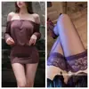 Uniforme Bodycon Púrpura Puro Sedutor Sem Costas de Um Ombro Manga Longa, Lingerie Sexy e Sedutora para Dormir Sedutor