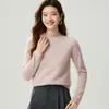Suéter feminino de gola alta dobrada 100% cashmere puro, outono e inverno, solto, versátil, malha macia, top base