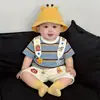 Conjunto Infantil 2026 Verano Nuevo Chal Rayado de Dibujos Animados y Camiseta Base Estilo Coreano Conjunto Lindo de Moda para Niños Pequeños