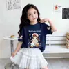 Camiseta de Algodão Puro Manga Curta para Meninas Verão Novo Estilo Estampa Fofa Solta Respirável Gola Redonda Top Manga Meia-Manga Roupa Infantil